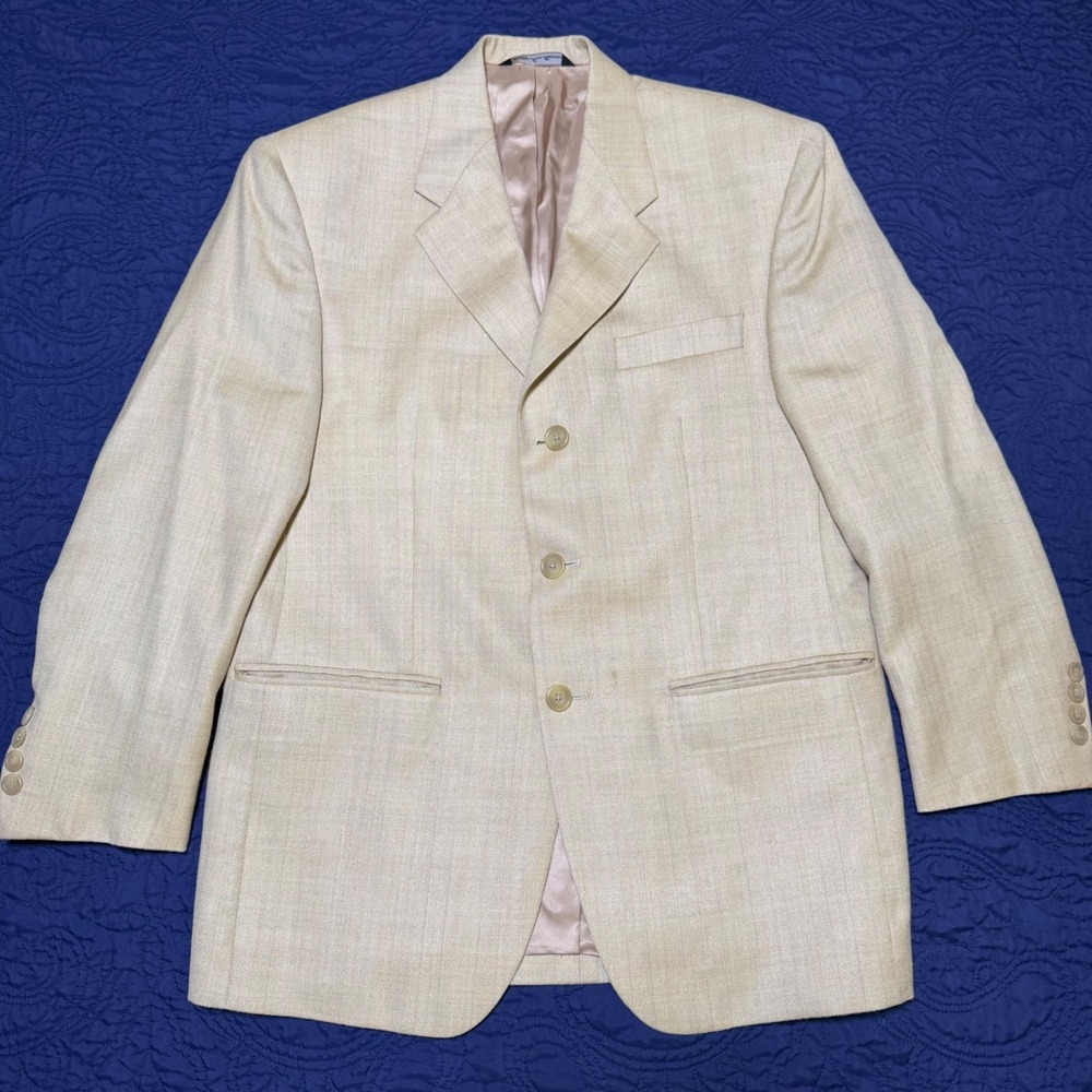 VNTG RALPH Ralph Lauren Silk Wool Herringbone Sport Coat Blazer 38S Beige Read